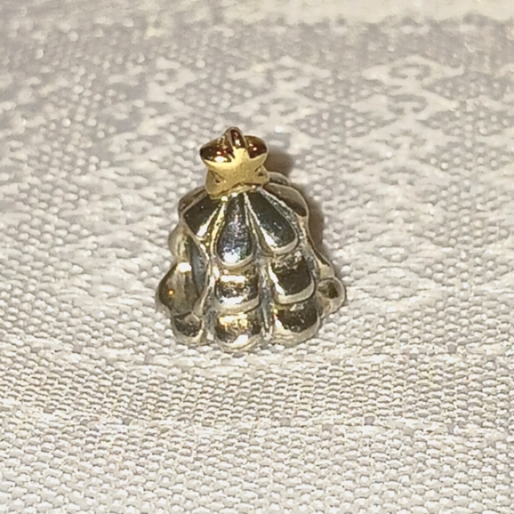 Pandora Retired Sterling Silver and 14k Gold Christmas Tree Charm.